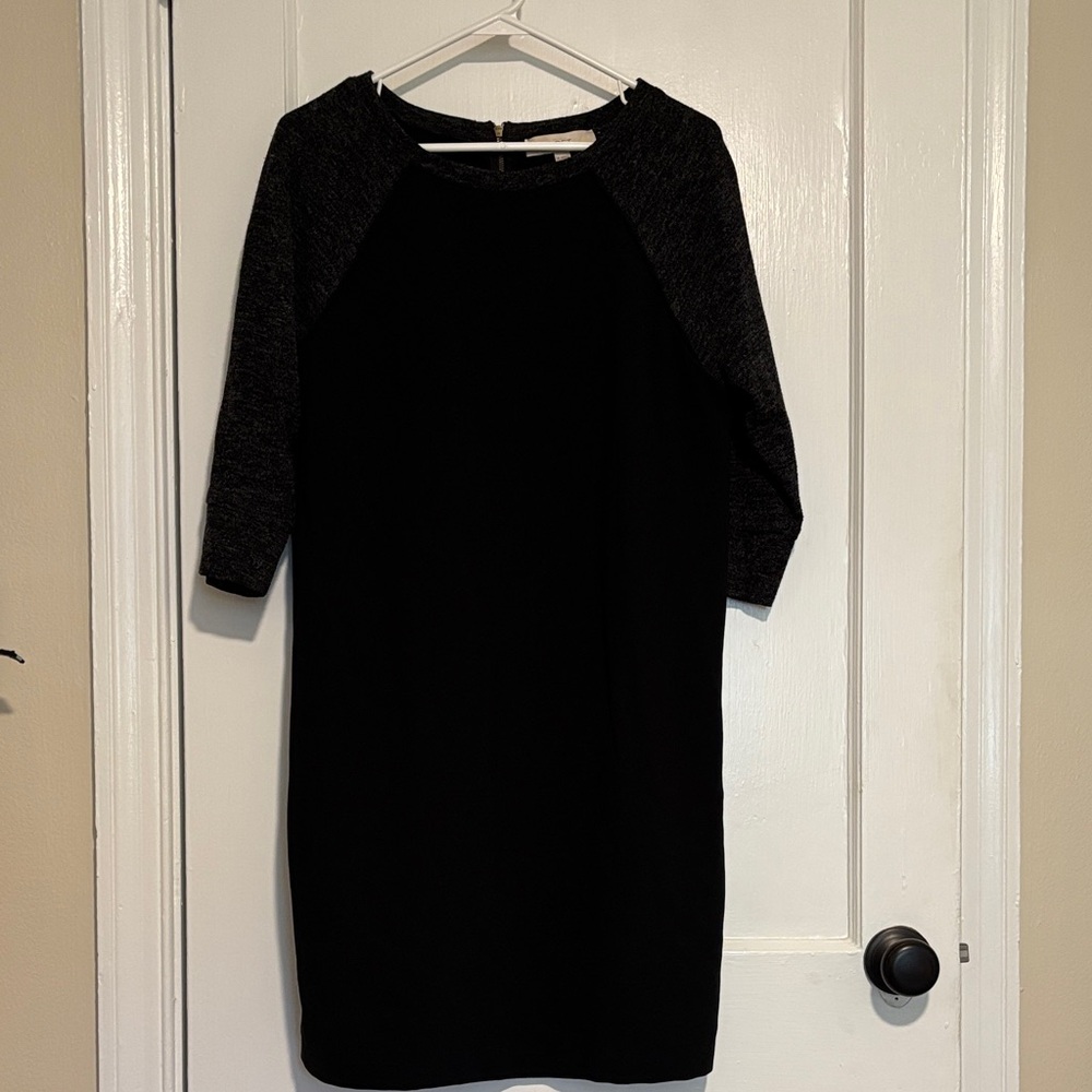 LOFT Black Dress with Charcoal Sleeves